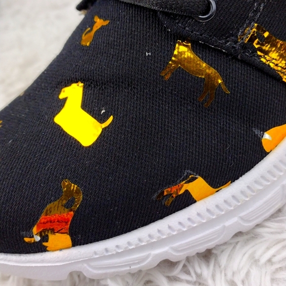 Inkkas FlexAires Black Gold Puppy  DesignCanvas Round Toe Lace Up Sneaker Shoe - Picture 14 of 16